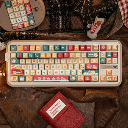 圣诞喵喵键帽原厂高度五面热升华PBT材质适配60/61/68/75/87/104