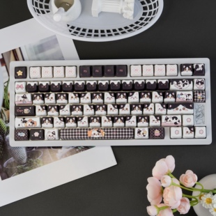 奶牛猫猫头可爱黑萌五面热升华PBT键帽适配60 108等