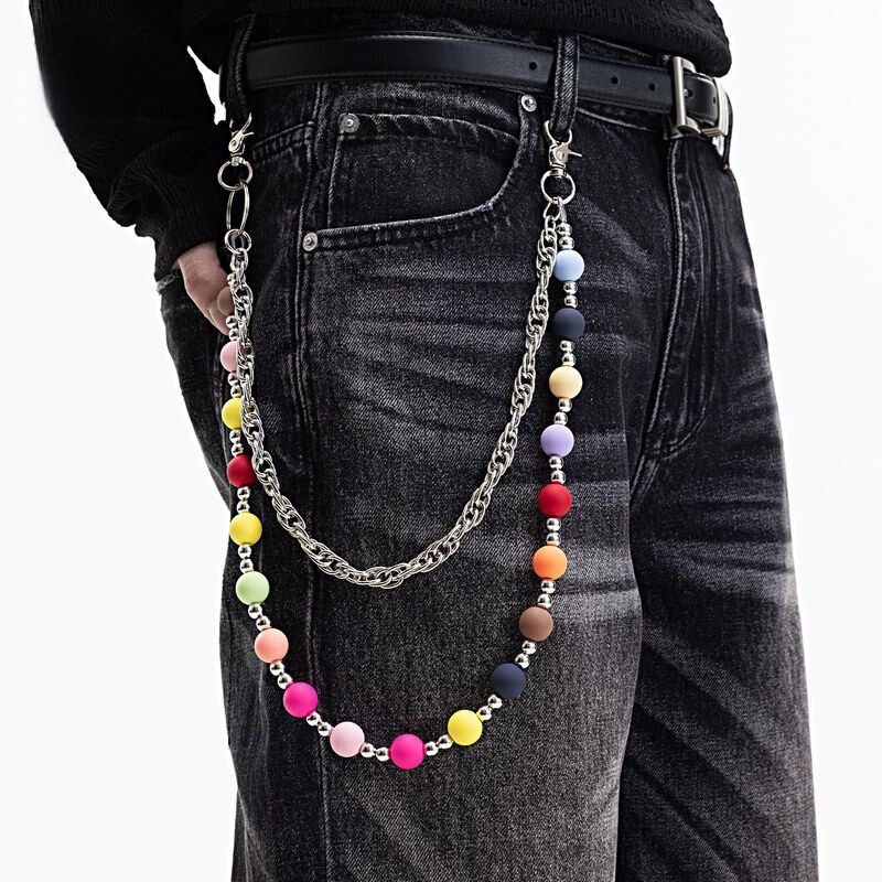 彩色多巴胺糖果甜美圆球裤链手作牛仔裤挂饰长款美式挂件男款女潮
