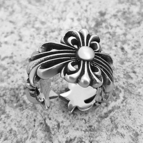 thumbnail for Trendy brand cross rings, male and female Internet celebrities, light luxury tail rings, niche designs, personality, high-end sense of vintage couple rings