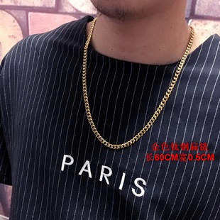 韩版潮牌情侣超闪古巴小项链22K gold Necklace嘻哈街舞金项链银