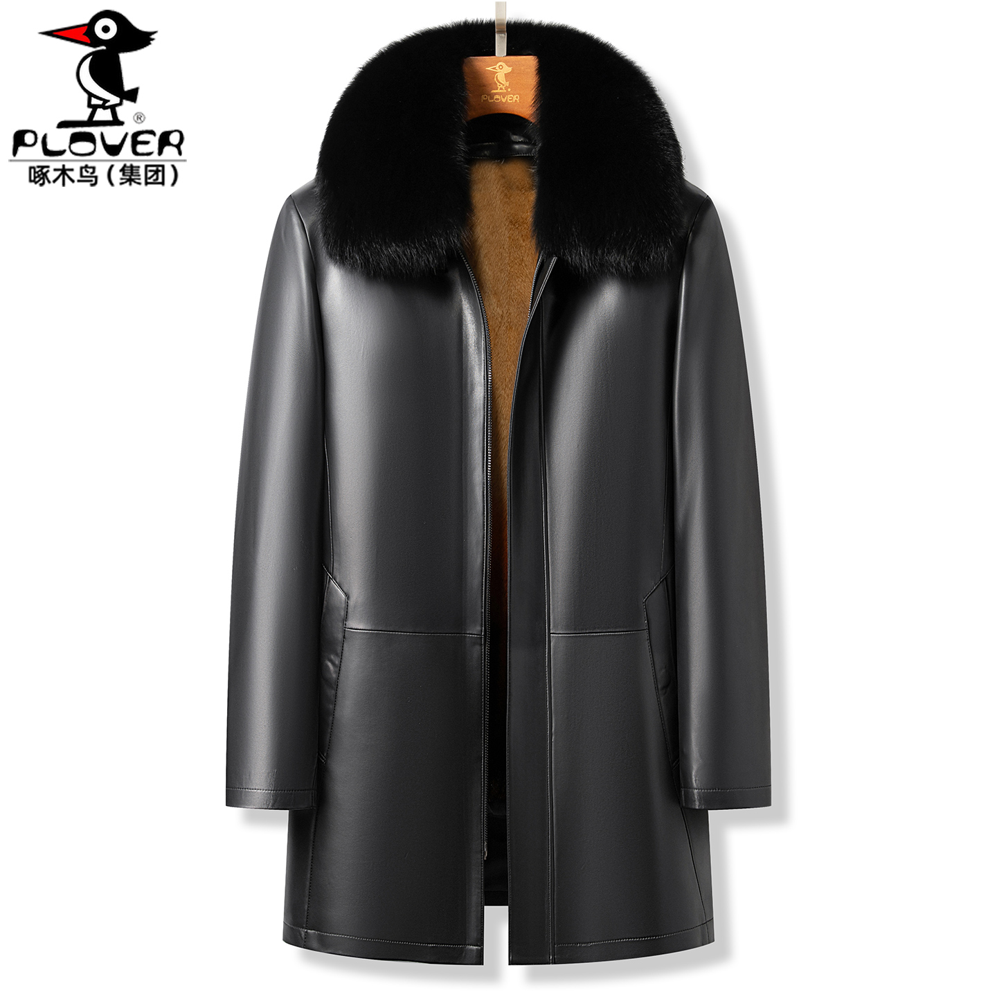 中长款毛领黄金貂头层绵羊皮衣男