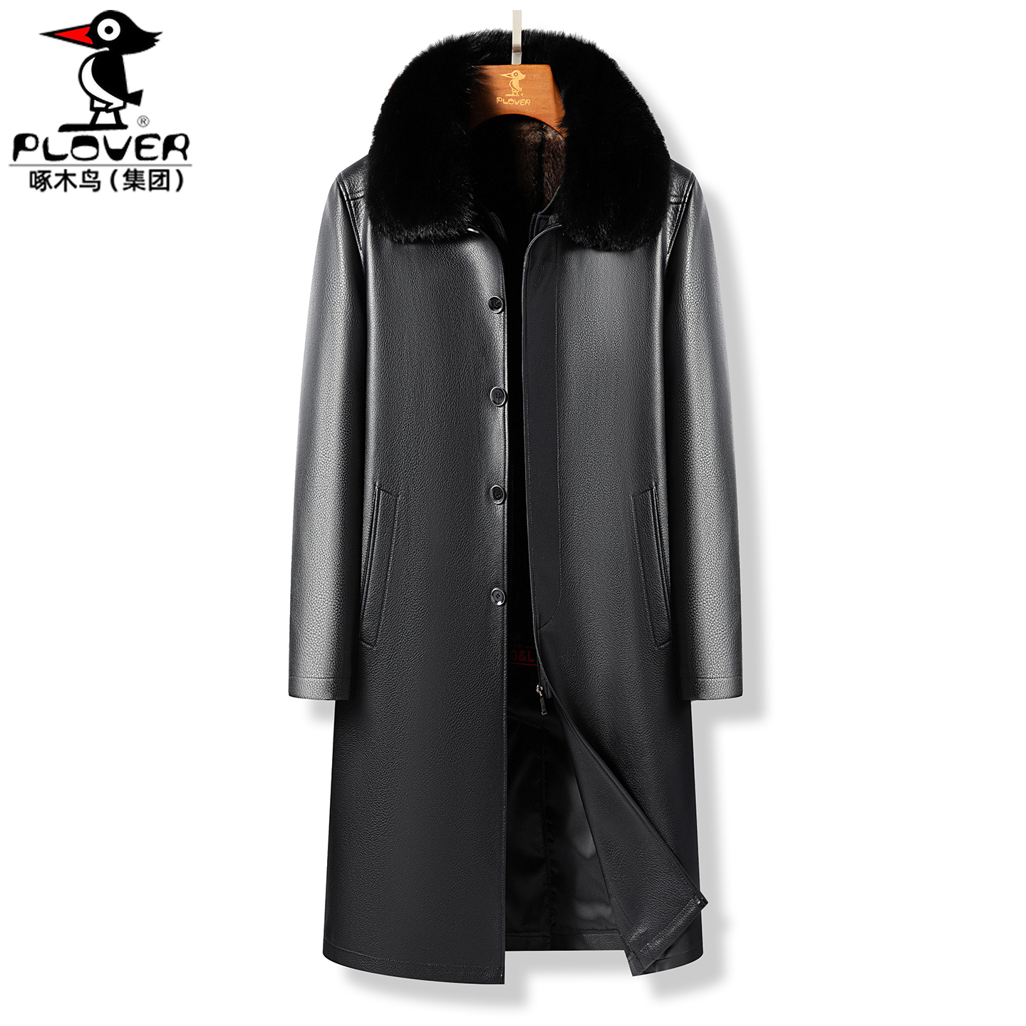 男士冬季中长款金貂绒内胆牛皮衣