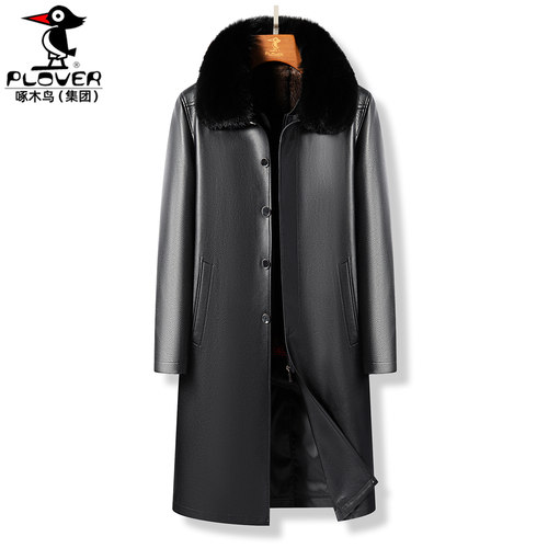 男士冬季中长款金貂绒内胆牛皮衣