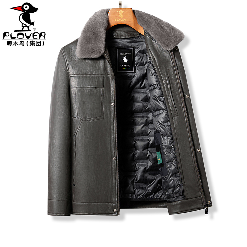 海宁真皮羽绒内胆皮衣夹克貂毛领