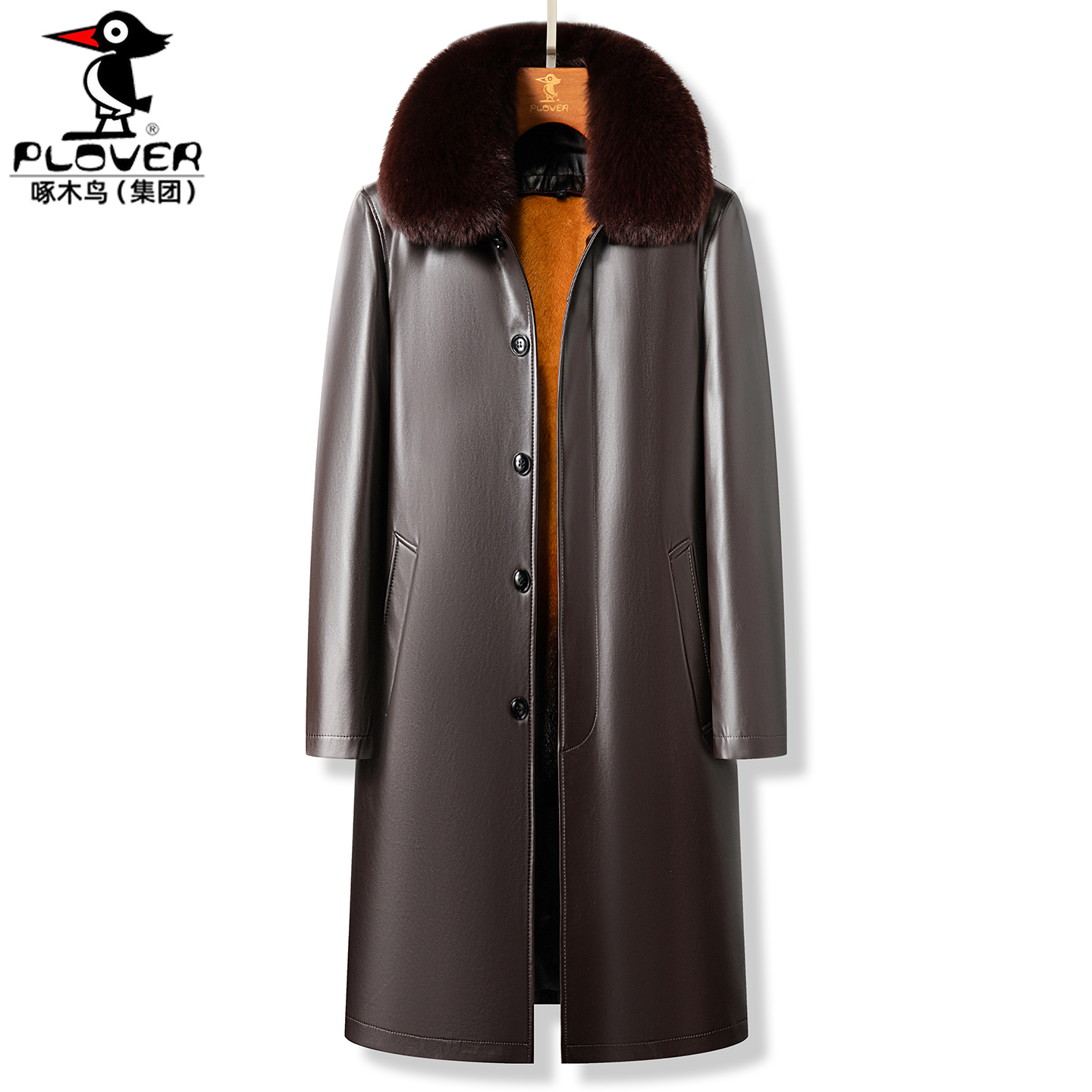 貂皮大衣男毛领黄金貂内胆真皮衣