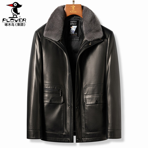 真皮羽绒黑色皮夹克男皮衣毛领