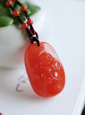 碧雅冰种满色满肉南红玛瑙项链雕刻佛像佛公锁骨链红色水晶10.37g