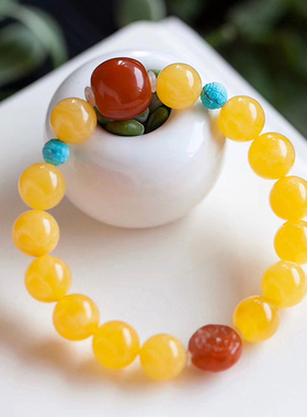 原创俄料天然满蜜鸡油黄蜜蜡手链单圈10.5mm女款高端17.88g送证书