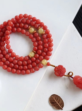 碧雅原创南红玛瑙项链女款长款毛衣链圆珠民族风气质红水晶44.85g