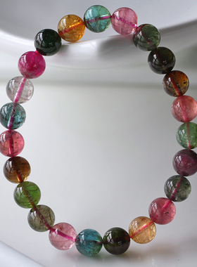 碧雅 巴西老料碧玺手链8mm女款碧玺手串含蓝碧一物一图19.12g单圈