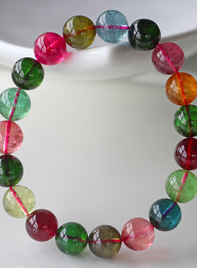碧雅碧玺手链一物一图10mm巴西老料碧玺手串单圈红绿蓝西瓜31.94g