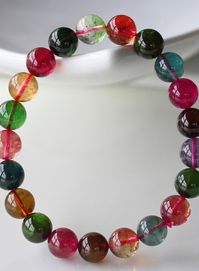 碧雅碧玺手链一物一图10mm巴西老料碧玺手串单圈红绿蓝西瓜27.38g