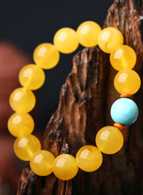 碧雅珠宝波罗的海鸡油黄满蜜蜜蜡手链14.37g无烤色无补坑无喷油