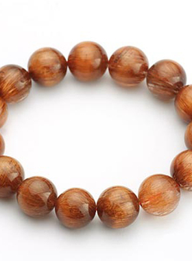 碧雅 天然铜发晶手链一物一图大气正品乌拉圭15mm圆珠75.9g男款