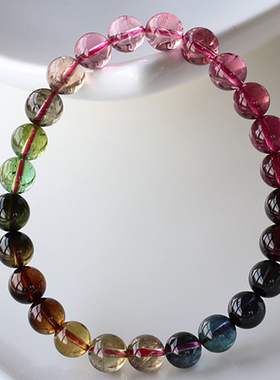 碧雅 彩虹碧玺手链收藏一物一图女款8mm老料碧玺手串附证书15.86g