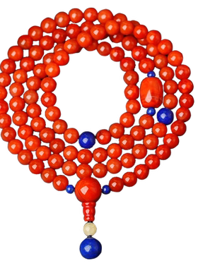 南红玛瑙多圈精雕青金石背云佛珠