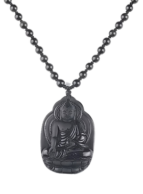 磨砂药师佛黑色吊坠送链