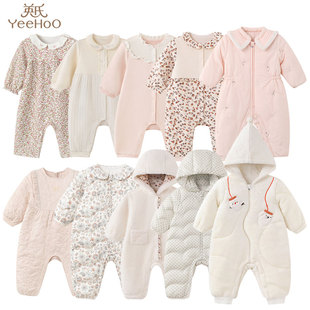 英氏25秋款童装婴幼儿衣服女宝宝甜美可爱柔软长袖连体哈衣爬服