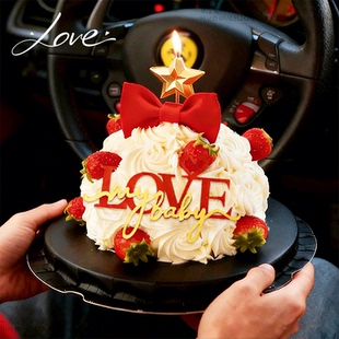 2026情人节蛋糕装饰插件草莓许愿树亚克力插牌星星甜品烘焙点缀