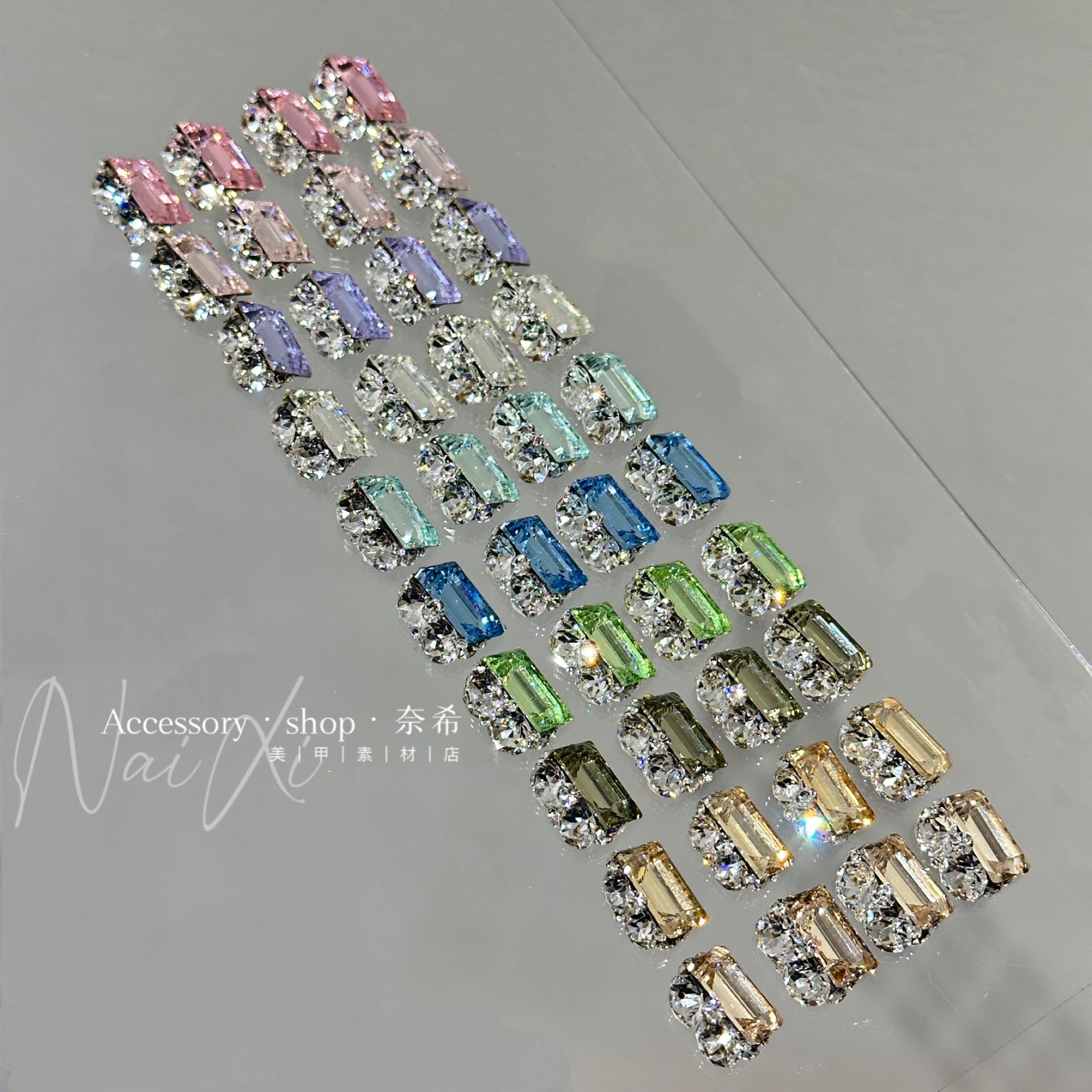 奈希新品方糖钻纯手工尖底钻瘦长方糖钻K9高品质奢华水晶钻轻奢钻