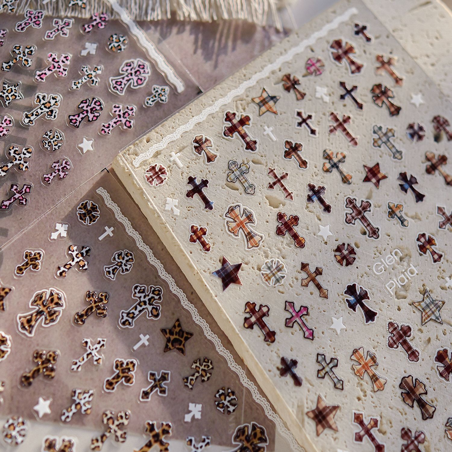 奈希美甲饰品克罗心 复古指甲豹纹十字架美甲贴纸DIY复古指甲贴纸