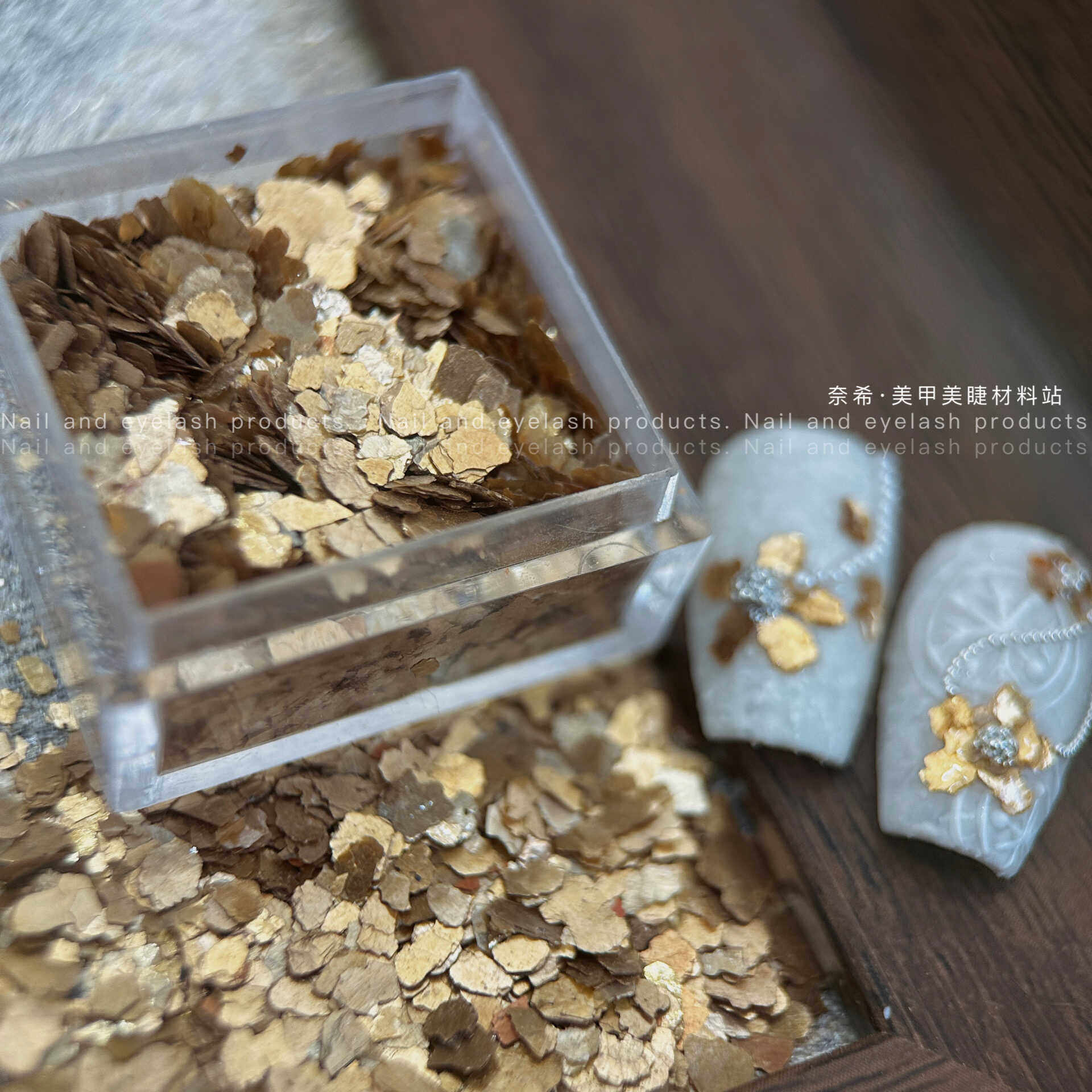 奈希美甲饰品云母片超薄金属碎片日系金色饰品矿物铜片指甲装饰钻