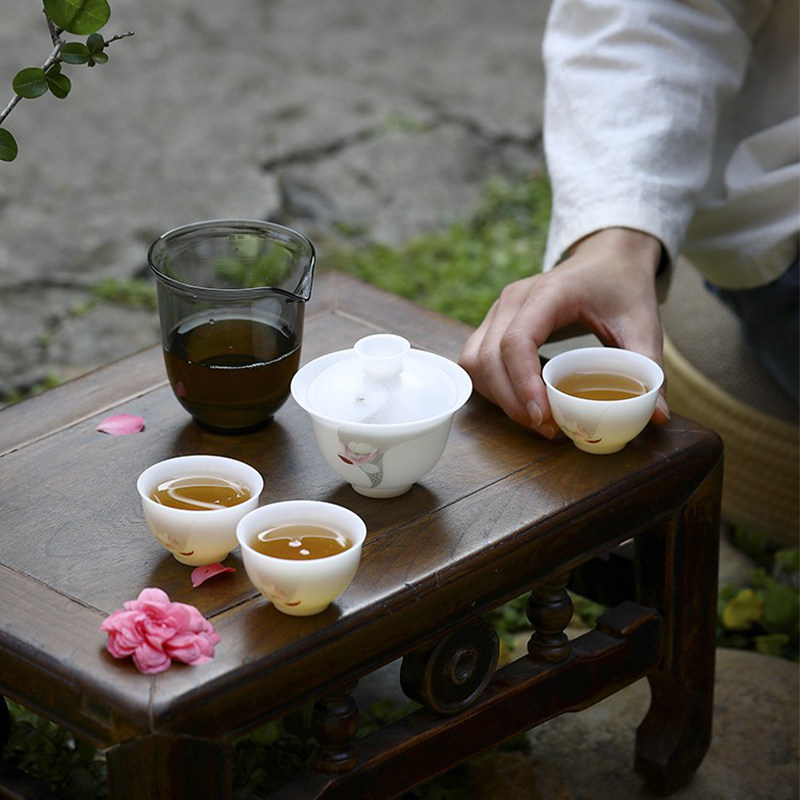 颂玉白瓷旅行茶具套装