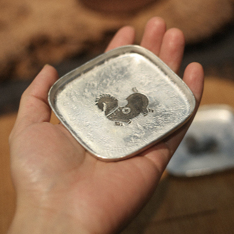 淘福马年限定日式纯锡茶杯垫复古手工杯托茶杯托锡制杯垫茶道零配