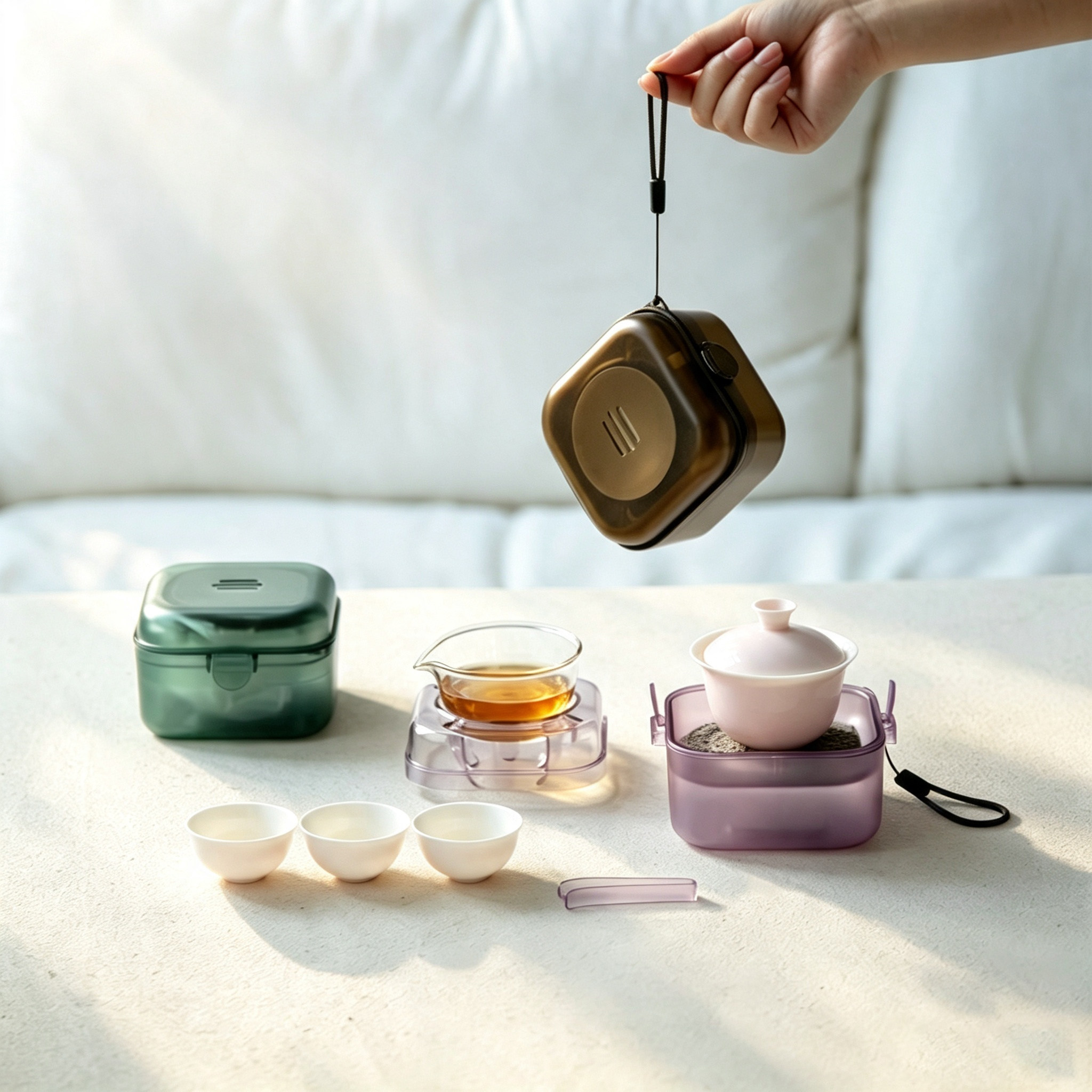 白瓷多彩小品便携旅行茶具套装