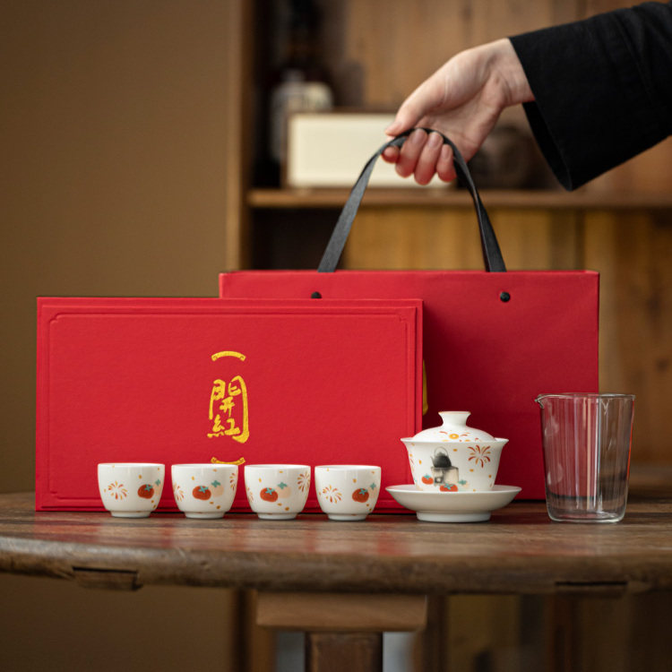 淘福德化白瓷隆香团圆羊脂玉泡茶盖碗茶杯茶碗旅行礼盒茶具套装