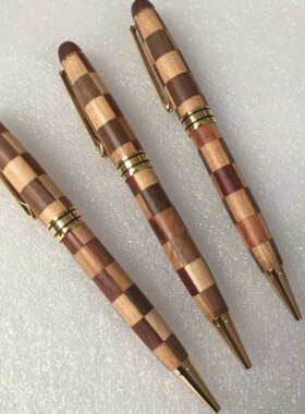 厂家现货大万拼木圆珠笔花梨木胡桃木拼木签字笔木笔金属木头