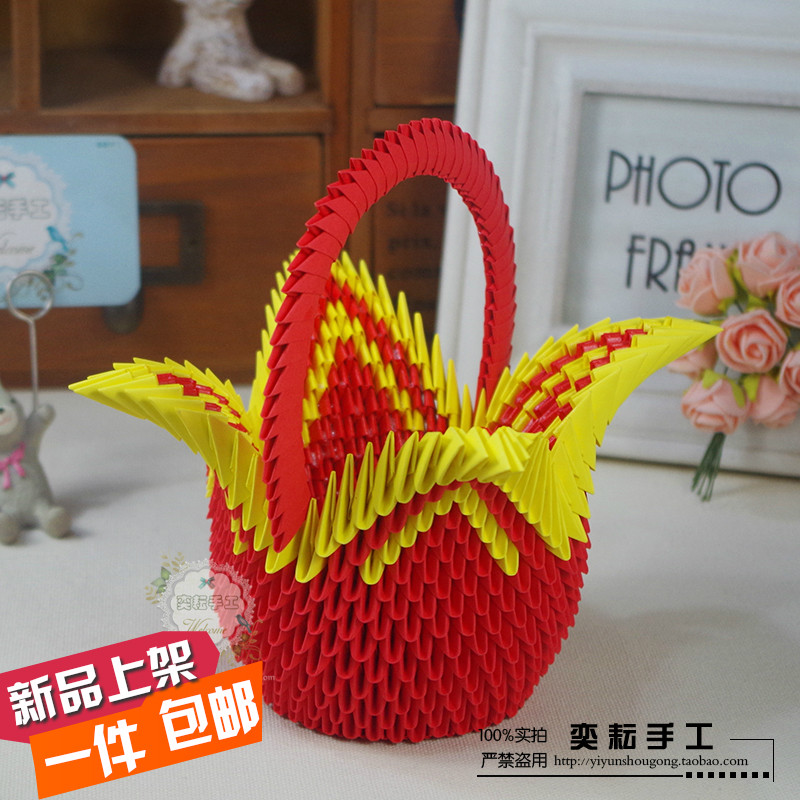 奕耘手工创意摆件diy亲子学生暑期手工作业花篮三角插折纸材料包