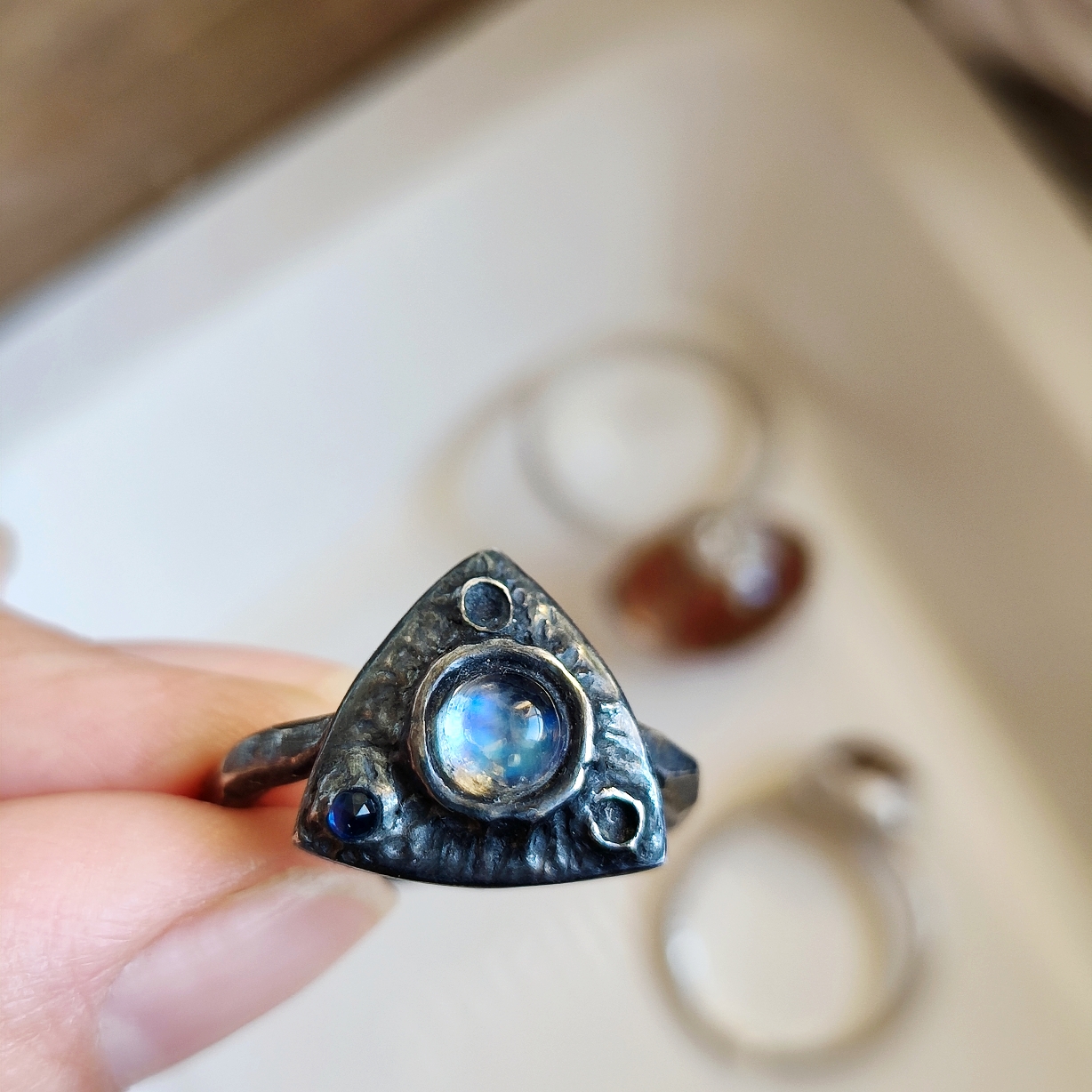 吾喜珠宝纯银月光石戒指孤品