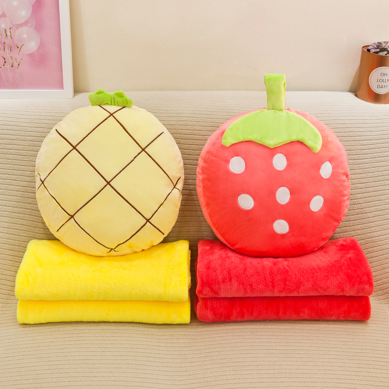 水果抱枕被子两用空调被珊瑚绒