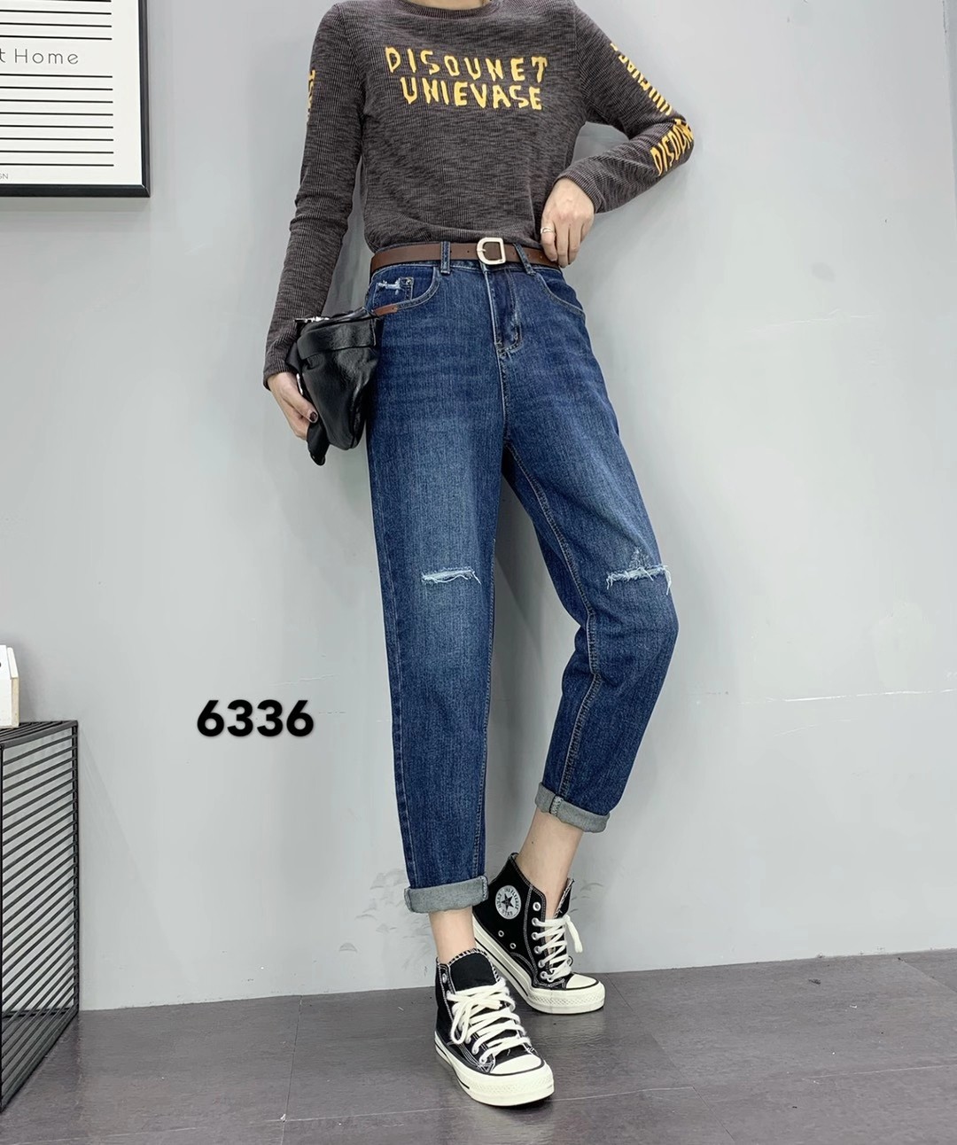 王豪新款复古老爹牛仔裤女秋2025网红高腰哈伦小脚裤BF九分裤垮
