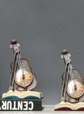 欧式风小提琴办公室桌面座钟摆件