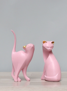 可爱风描金小猫咪家居客厅装饰品