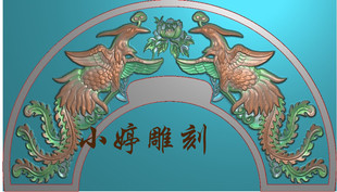 石材雕刻图石雕墓碑冒头双凤精雕图凤墓碑翘角浮雕图雕刻图灰度图