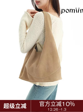 Pomiimo 简约牛皮大容量通勤休闲单肩托特包麂皮大包