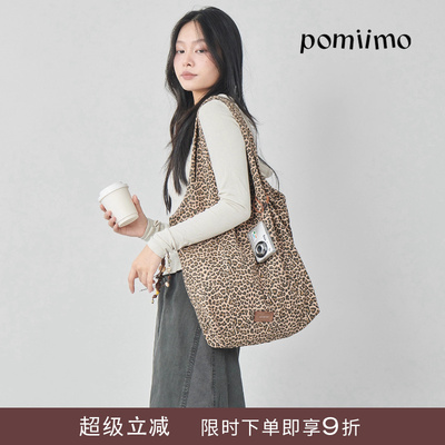Pomiimo 百搭豹纹通勤上学大容量轻便帆布包托特包单肩包女包