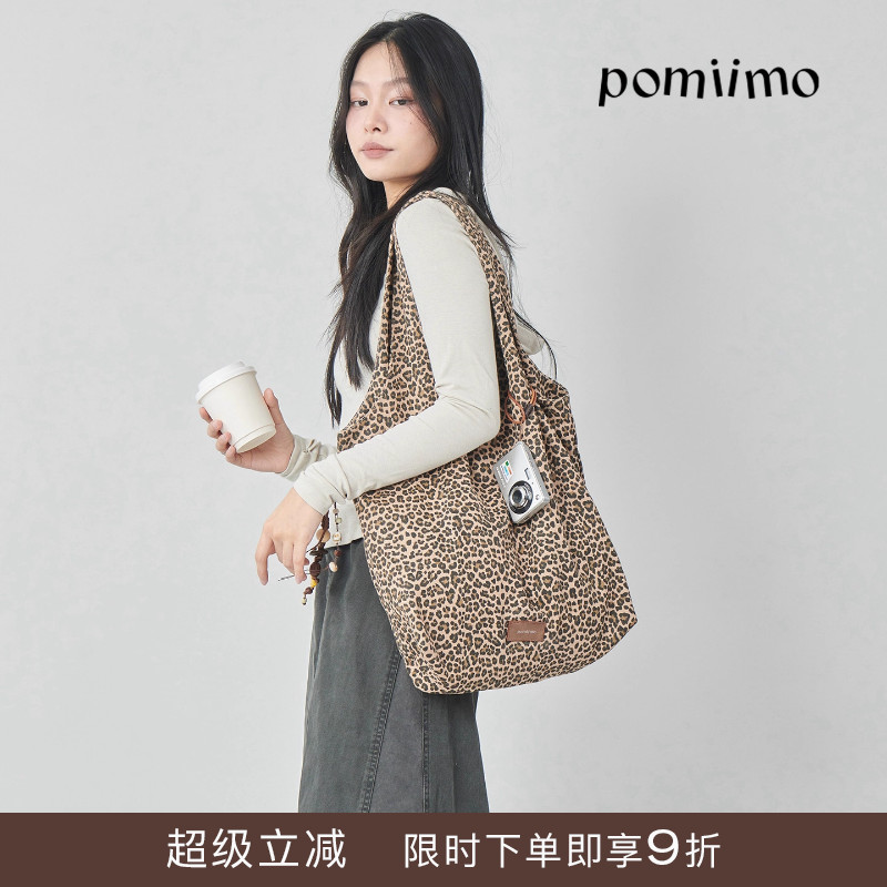 Pomiimo 百搭豹纹通勤上学大容量轻便帆布包托特包单肩包女包