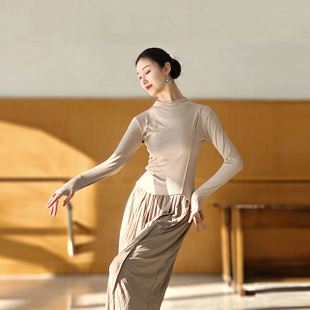 现代舞练功服古典舞针织套指长袖上衣女中国形体集训服修身舞蹈服