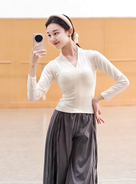 现代舞秋冬高领上衣V领收腰显瘦练功服中国古典瑜伽日常穿舞蹈服