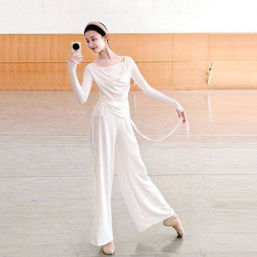 新款古典舞套装荡领假两件收腰显瘦练功服中国现代舞瑜伽日常穿
