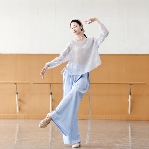 古典舞飘逸纱衣身韵宽松系带舞蹈服中国舞现代舞练功服日常可穿