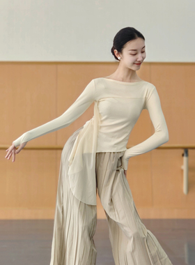 现代舞蹈服练功服女新款身韵舞衣长袖套指飘纱修身上衣形体服飘逸