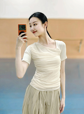 现代舞蹈服网纱短袖上衣女练功服春夏2024古典舞形体服艺考瑜伽服