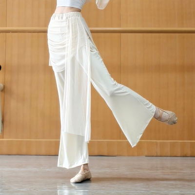 古典舞微喇叭裤网纱屁帘假两件裤子秋冬中国舞形体裤现代舞瑜伽服