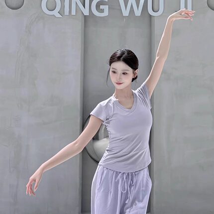 现代舞夏季成人舞蹈服短袖上衣练功修身中国古典民族跳舞服女瑜伽